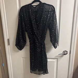 Mango Black Sheer Long Sleeve Mini Dress